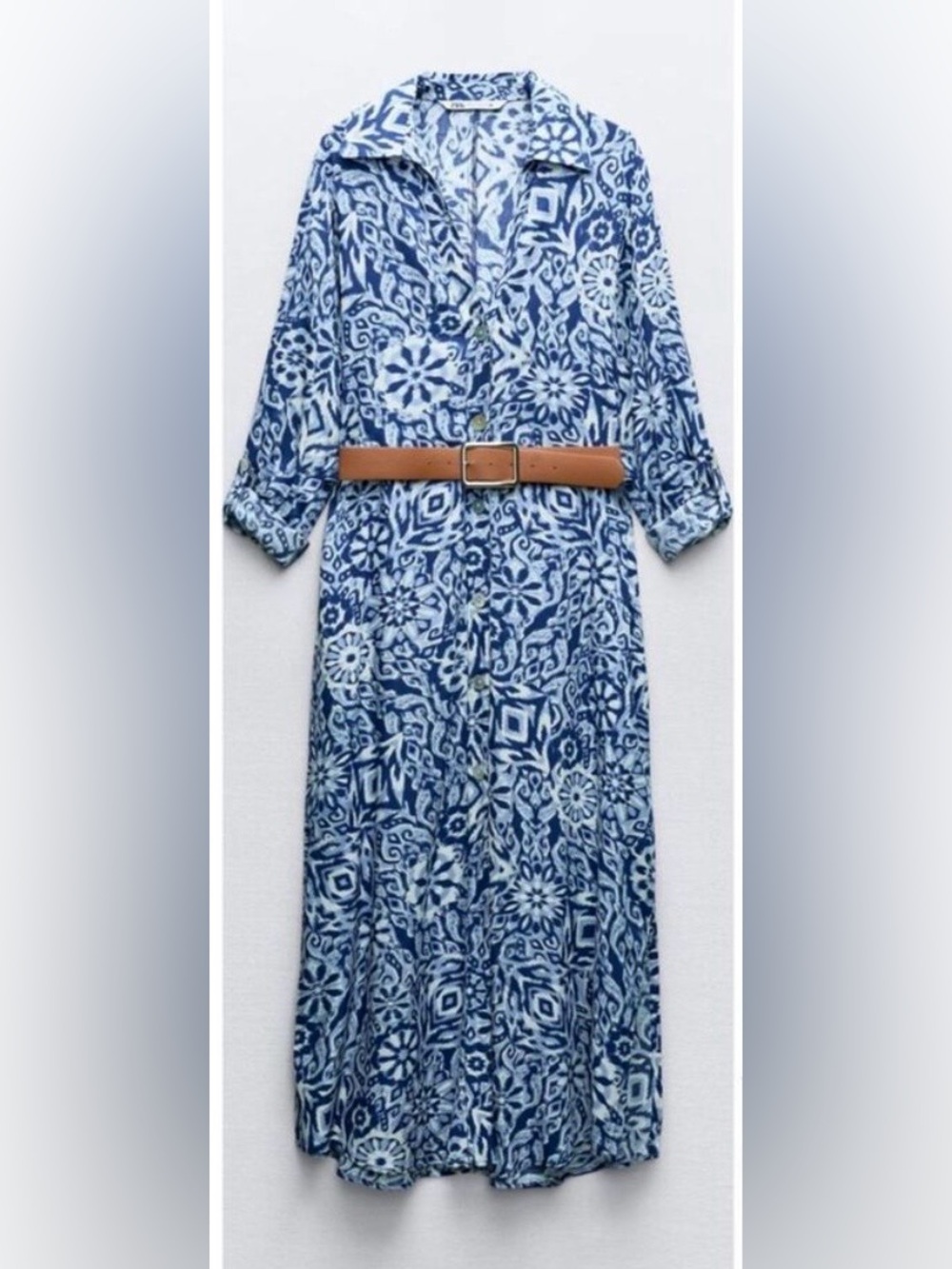 Zara Navy and White Printed Maxi Shirt Dress